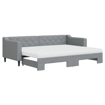 Vidaxl Izvlečna dnevna postelja z vzmetnico sv. siva 80x200 cm blago