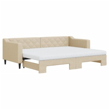 Vidaxl Izvlečna dnevna postelja z vzmetnico krem 80x200 cm blago