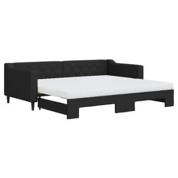 Vidaxl Izvlečna dnevna postelja z vzmetnicami črna 90x200 cm blago