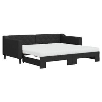 Vidaxl Izvlečna dnevna postelja z vzmetnicami črna 90x190 cm blago