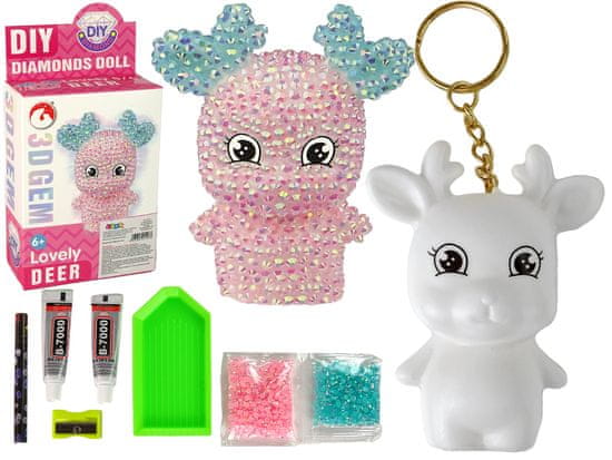 shumee Ustvarjalni DIY Kit Diamond Reindeer DIY Crystals Keychain 3D Pink