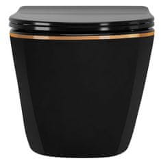 REA Viseča straniščna školjka CARLO Mini Rimless Duroplast Flat Black Gold Edge