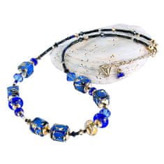 Lampglas Elegantna temno modra ogrlica s 24K zlatom in biseri Lampglas NCU50 iz čistega srebra