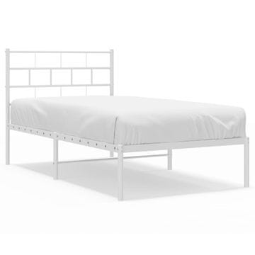 Vidaxl Kovinski posteljni okvir z vzglavjem bel 100x190 cm