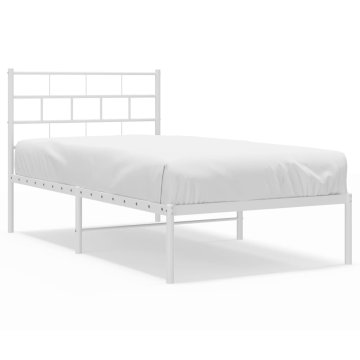 Vidaxl Kovinski posteljni okvir z vzglavjem bel 90x200 cm