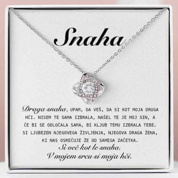 Lovilion Draga snaha - Obesek iz 14k belega zlata (pozlačen, čez nerjaveče jeklo) in ogrlica iz nerjavečega jekla KALI + Posvetilno sporočilo , Darilo za snaho