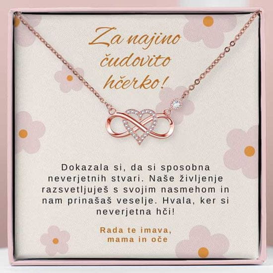 Lovilion Za najino čudovito hčerko! - Rožnato zlata ogrlica s cirkonij kristali in posvetilom - SIENA_LOVEHEART Darilo za hčerko