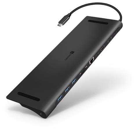 Connect IT Priključna postaja USB-C, 11v1, 2xHDMI,RJ45, 3x USB,3,5 mm, bralnik kartic, zunanja, ANTRASTIČNA