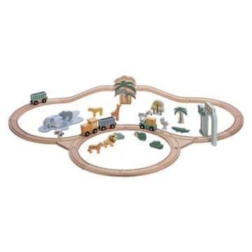 Free2Play železnica z vagoni in živalsko druščino, lesena (80630)