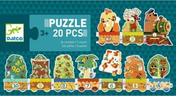 Djeco Puzzle Vlak z živalmi in številkami 20 kosov
