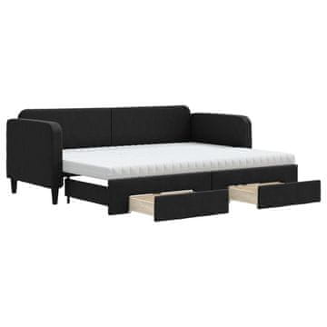 Vidaxl Izvlečna dnevna postelja s predali črna 80x200 cm blago