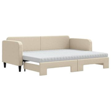 Vidaxl Izvlečna dnevna postelja z vzmetnico krem 80x200 cm blago