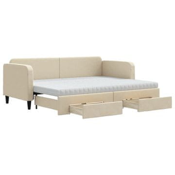 Vidaxl Izvlečna dnevna postelja s predali krem 80x200 cm blago