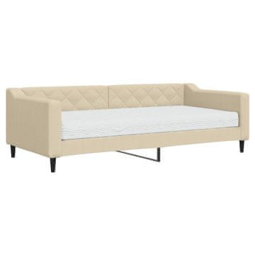 Vidaxl Dnevna postelja z vzmetnico krem 90x200 cm blago