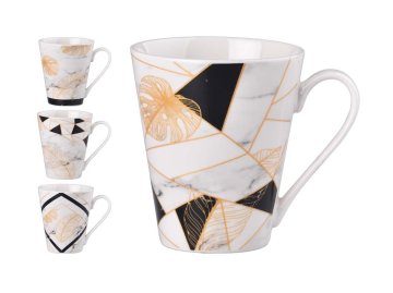 Keramični vrč 310 ml perje, list, črna + bela + zlata, mešanica