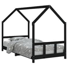 Vidaxl Otroški posteljni okvir črn 90x190 cm trdna borovina