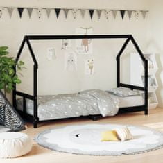 Vidaxl Otroški posteljni okvir črn 80x200 cm trdna borovina