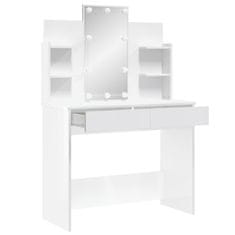 Vidaxl Toaletna mizica z LED lučkami visok sijaj bela 96x40x142 cm