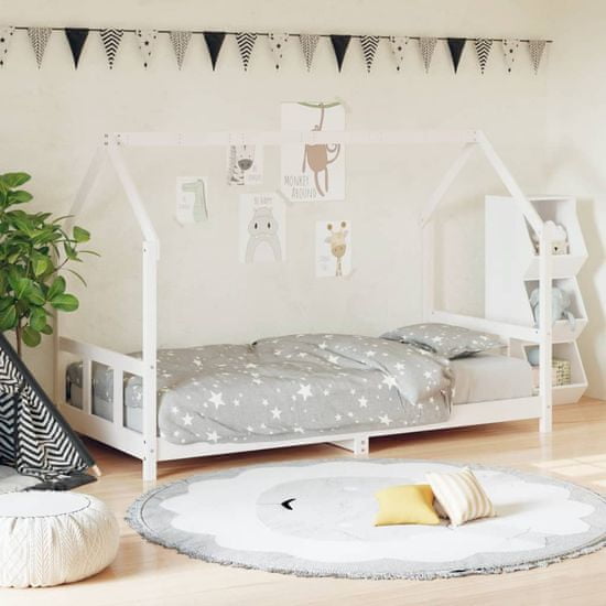shumee Otroški posteljni okvir bel 90x190 cm trdna borovina