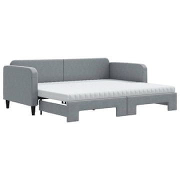 Vidaxl Izvlečna dnevna postelja z vzmetnicami sv. siva 90x200 cm blago