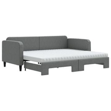 Vidaxl Izvlečna dnevna postelja z vzmetnicami tm. siva 90x200 cm blago