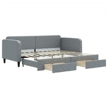 Vidaxl Izvlečna dnevna postelja s predali svetlo siva 90x200 cm blago