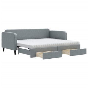 Vidaxl Izvlečna dnevna postelja s predali svetlo siva 90x200 cm blago