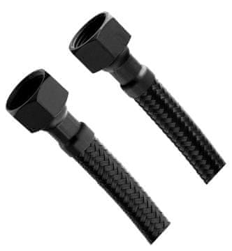 AQUALINE Prožna mat črna nerjaveča cev FxF 3/8"x3/8", 60cm, sistem proti zvijanju