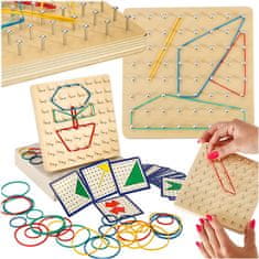 WOWO Wooden Puzzle Geoboard - Lesena sestavljanka Geoboard z gumijastimi trakovi za ustvarjanje oblik