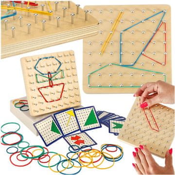 WOWO Wooden Puzzle Geoboard - Lesena sestavljanka Geoboard z gumijastimi trakovi za ustvarjanje oblik