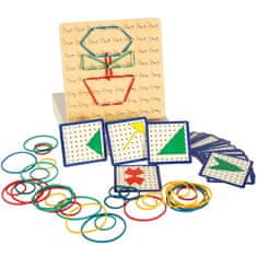 WOWO Wooden Puzzle Geoboard - Lesena sestavljanka Geoboard z gumijastimi trakovi za ustvarjanje oblik