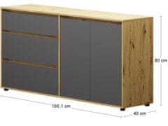 nabbi Dvovratna komoda s predali Norman CH-2D/3DR - sivi grafit / wotan hrast