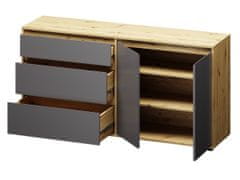 nabbi Dvovratna komoda s predali Norman CH-2D/3DR - sivi grafit / wotan hrast