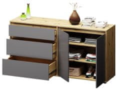 nabbi Dvovratna komoda s predali Norman CH-2D/3DR - sivi grafit / wotan hrast