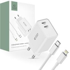 Tech-protect C35W polnilnik 2x USB-C 35W + kabel USB-C / Lightning, bela