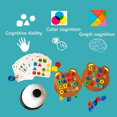Netscroll Komplet 2 poučnih didaktičnih iger, spoznajmo barve in geometrijske like, razvijajmo logično razmišljanje in ročno motoriko, barvne kroglice, zvonček, liki in kartice, Bundle
