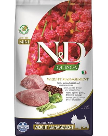 Farmina Granule za pse N&D dog QUINOA (GF) adult mini, uravnavanje telesne teže, jagnje 2,5 kg