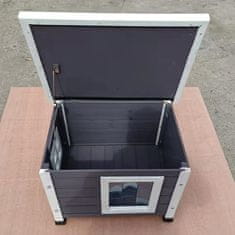 Vidaxl Zunanja mačja hišica 57x45x43 cm les siva in bela