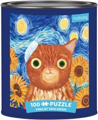 Mudpuppy Puzzle v pločevinki Artsy Cats: Vincat Van Gogh 100 kosov