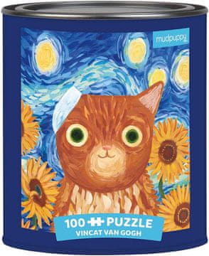 Mudpuppy Puzzle v pločevinki Artsy Cats: Vincat Van Gogh 100 kosov
