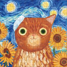 Mudpuppy Puzzle v pločevinki Artsy Cats: Vincat Van Gogh 100 kosov