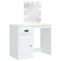 Vidaxl Toaletna mizica z LED lučkami bela 90x42x132,5 cm
