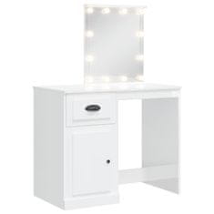 Vidaxl Toaletna mizica z LED lučkami visok sijaj bela 90x42x132,5 cm