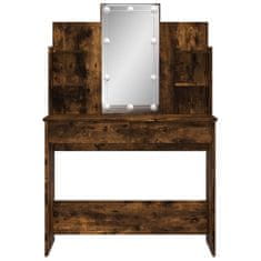 Vidaxl Toaletna mizica z LED lučkami dimljen hrast 96x40x142 cm