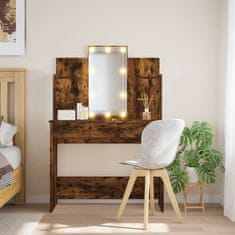 Vidaxl Toaletna mizica z LED lučkami dimljen hrast 96x40x142 cm
