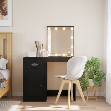 Vidaxl Toaletna mizica z LED lučkami črna 90x42x132,5 cm