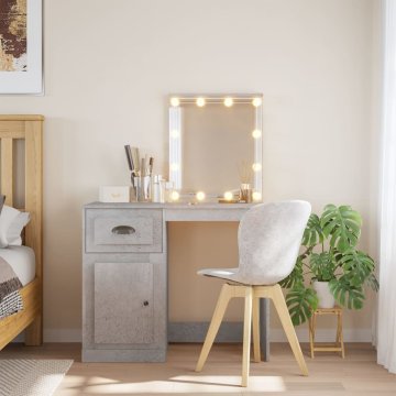 Vidaxl Toaletna mizica z LED lučkami betonsko siva 90x42x132,5 cm