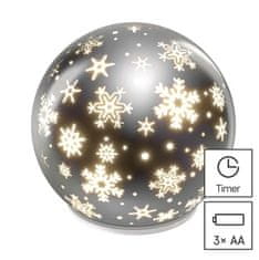 Emos DCLW28 LED božična steklena krogla – snežinke, 12 cm, 3 x AA, topla bela