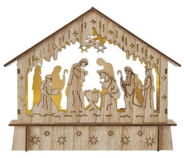 Emos DCWW34 LED božične jaslice, lesene, 15 cm, 2 x AA, topla bela