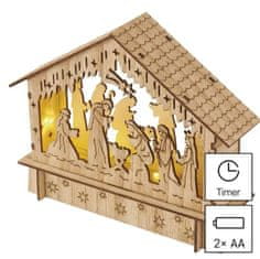 Emos DCWW34 LED božične jaslice, lesene, 15 cm, 2 x AA, topla bela